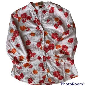 Floral button-up blouse, 3/4 length sleeves, Peck & Peck Weekend, Medium